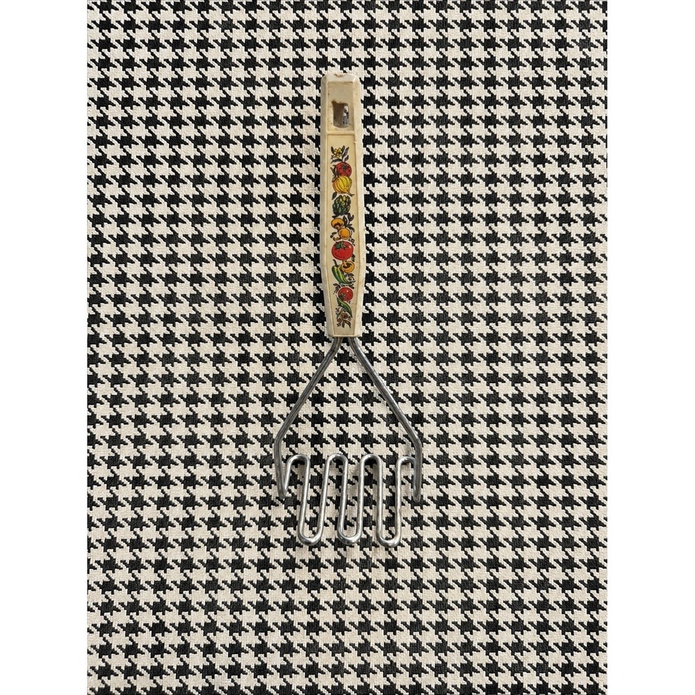 Vintage 1970's Spice O Life Pattern Vegetables Mushrooms Stainless Potato Masher